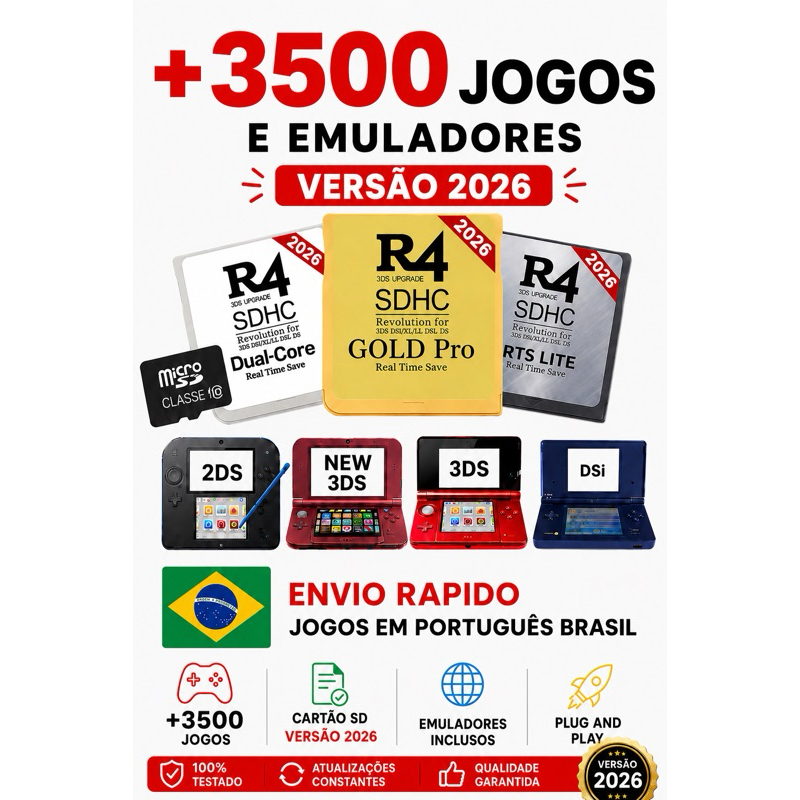 R4 2026+Cartão Sd Atualizado+de 3.500 jogos e emu