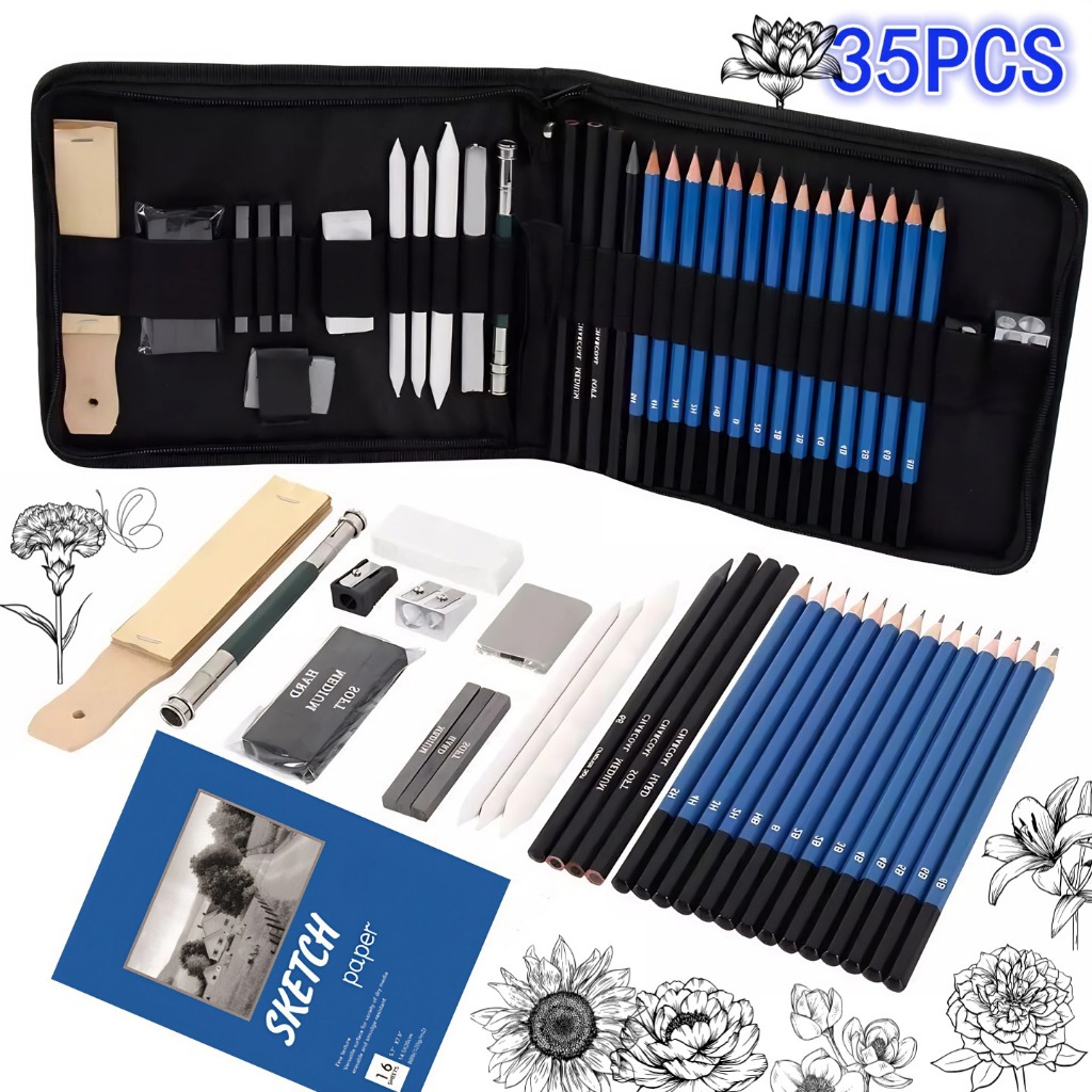 Kit 35 Lápis de Desenho e Pintura + Sketchbook Gr