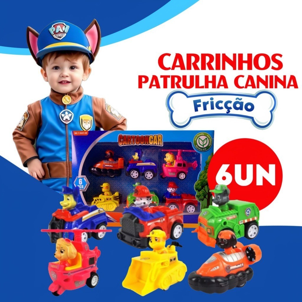 Kit 6/9 Carrinhos Patrulha Canina De Fricção Ve�