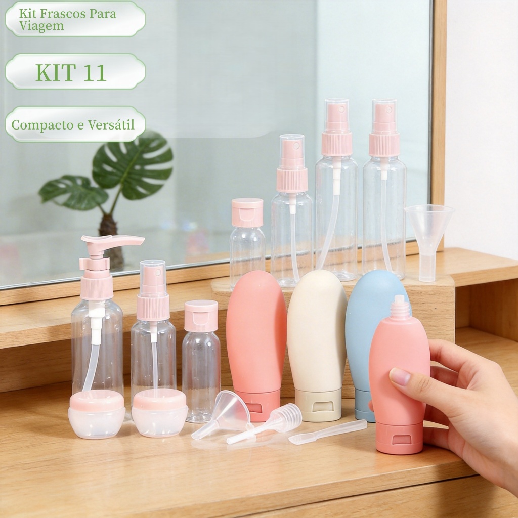 Kit 11 Frascos Para Viagem Com Estojo Conjunto Mul
