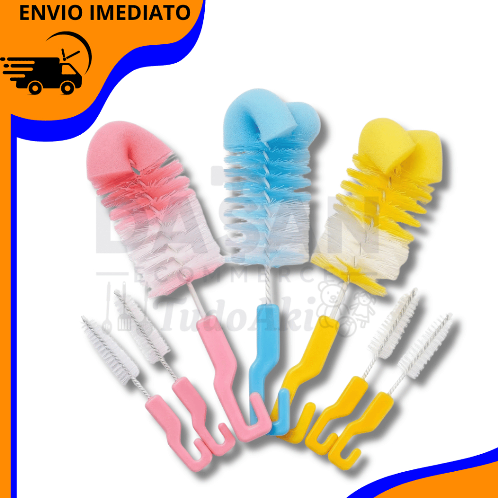 Escova Para Lavar Mamadeira E Bico Com Esponja Bub