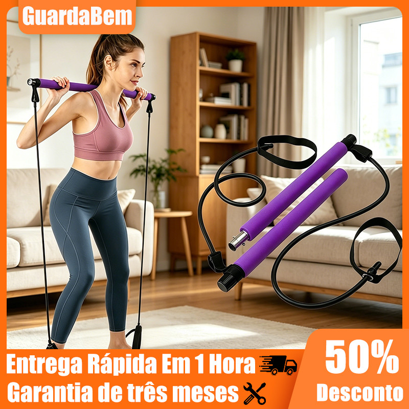 Barra Pilates Portatil Yoga Com Elasticos Extensor