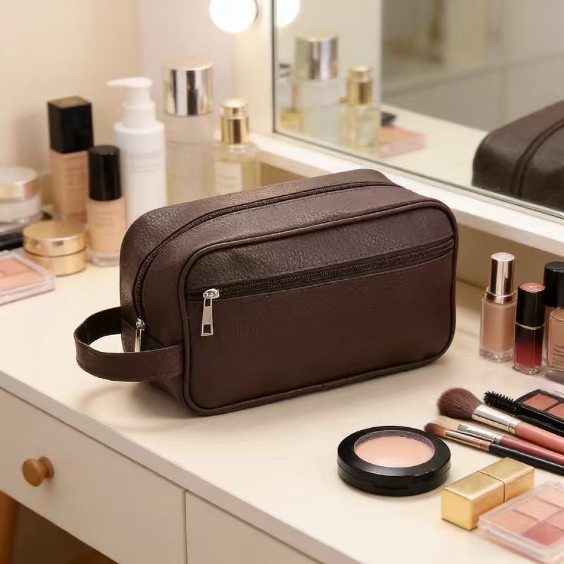 Necessaire de Couro PU Impermeável Bolsa Organiza