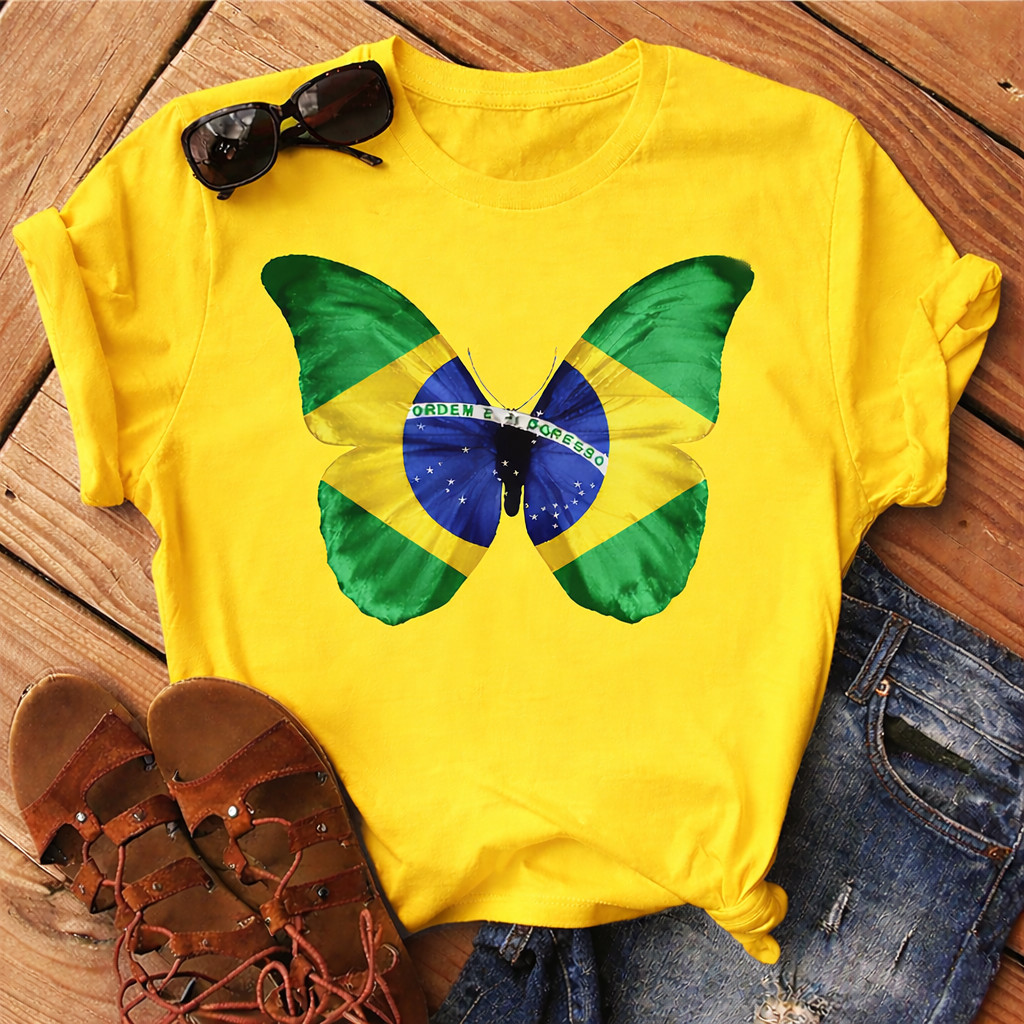 Camisa Camiseta Feminina Brasil T-shirts Borbeleta