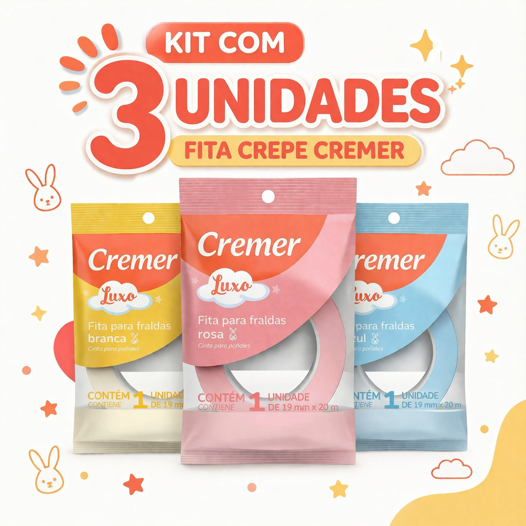 Fita Crepe Cremer 19mm x 20m Para Fralda e Embalag