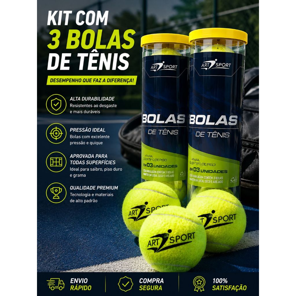 3 Bolas de Tenis Profissional – Kit com 3 bo