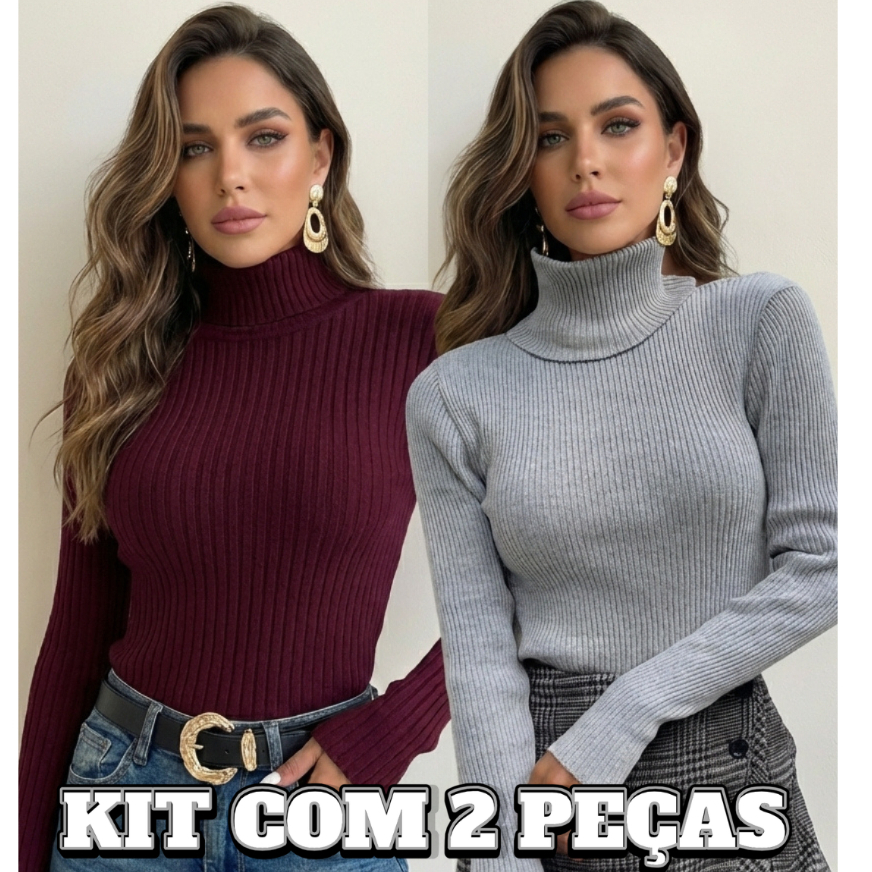 Kit 2 Blusas Feminina Cacharrel Tricô Básica Su�