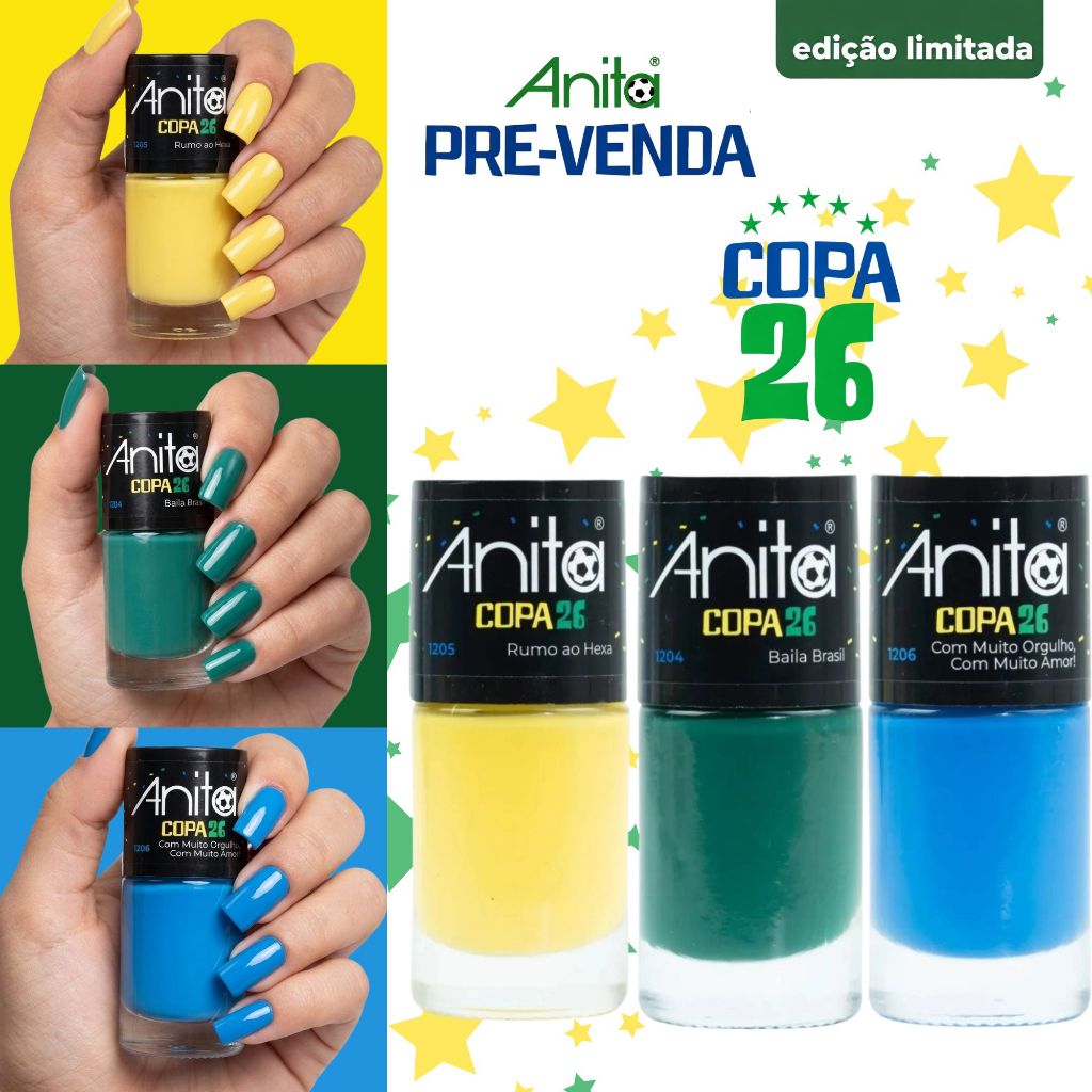 Kit 3 Esmaltes Anita Coleçao Copa do Mundo Tons A
