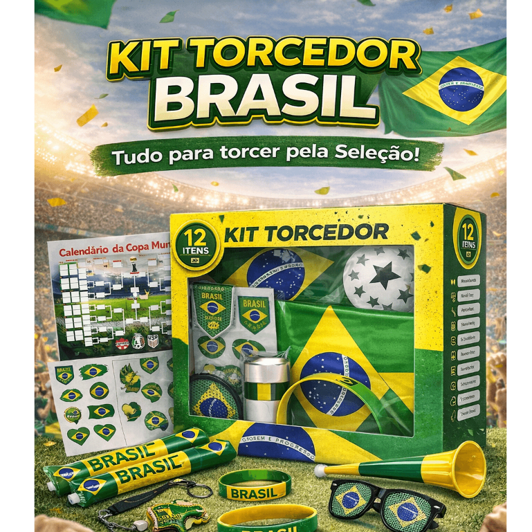 Kit Torcidor Torcida Brasil 12 Itens Copa 2026  Fe