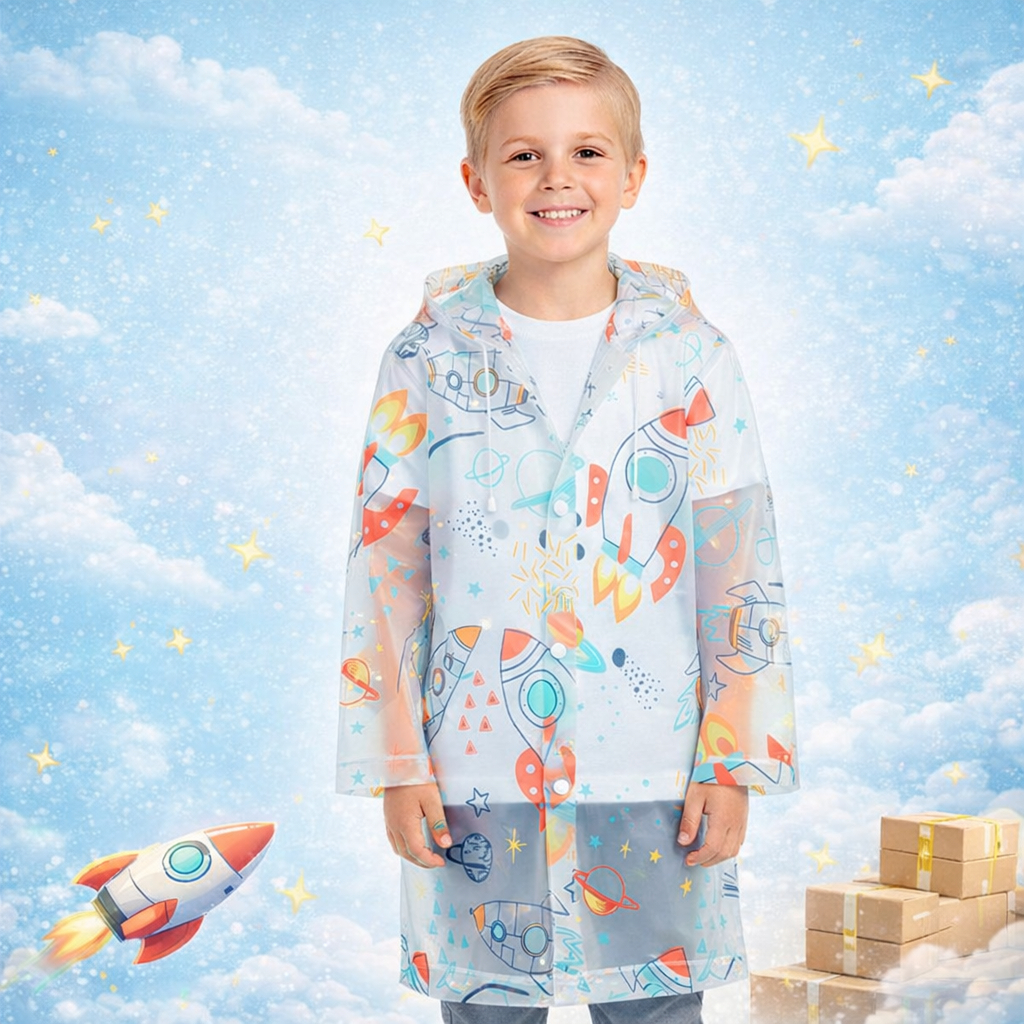 Capa de Chuva Infantil Adulto Com Capuz Botão Mat