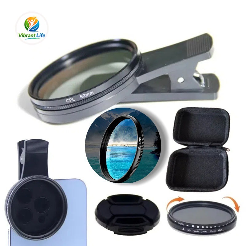 Kit 52mm Filtro Cpl Lente Polarizador Para Celular