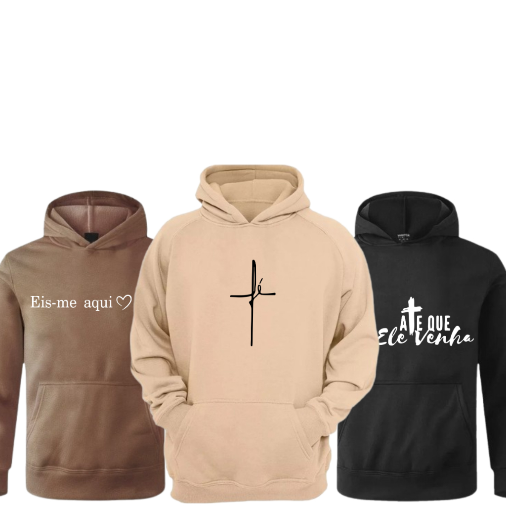 Kit 3 Moletom Canguru Unissex Estampado Blusa de F