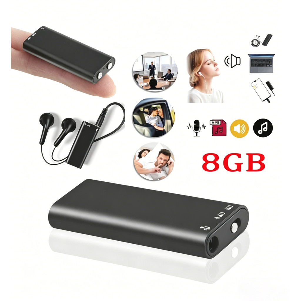Mini Gravador Espião 8GB – 96h Gravação, 