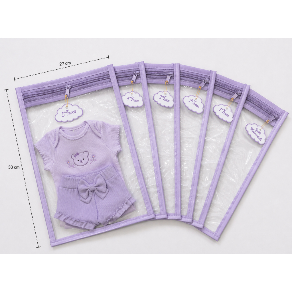 Kit 6 Saquinhos Maternidade com Zíper e Tag  Orga