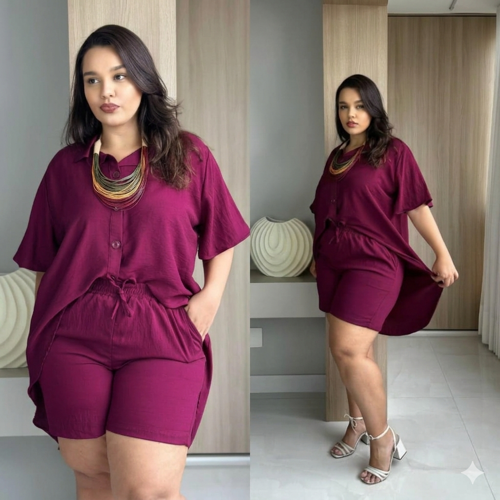 Conjunto Kimono Plus Size Moda Casual 48 ao 54 Pre