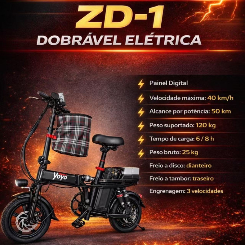 Bicicleta Elétrica 350w Dobrável Bateria Removí