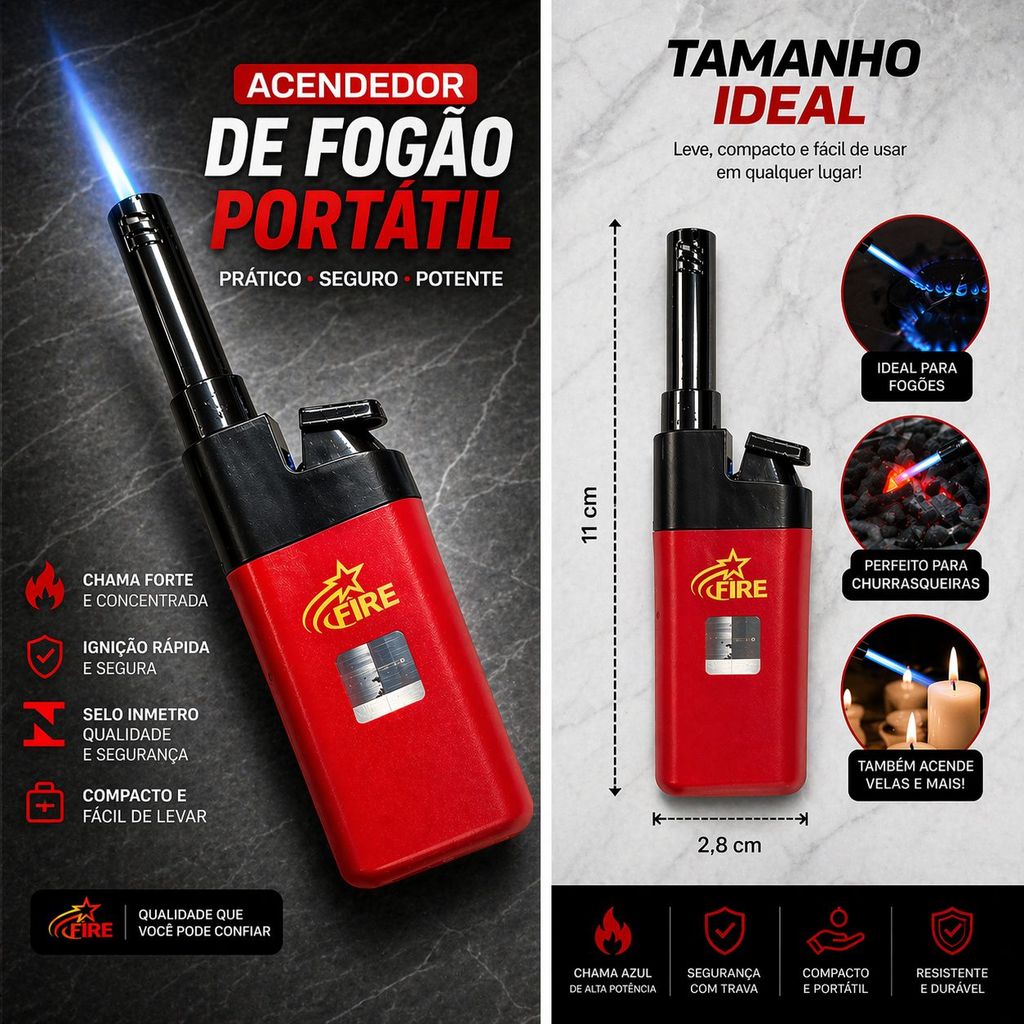 Acendedor de Fogão Portátil Recarregável | Comp