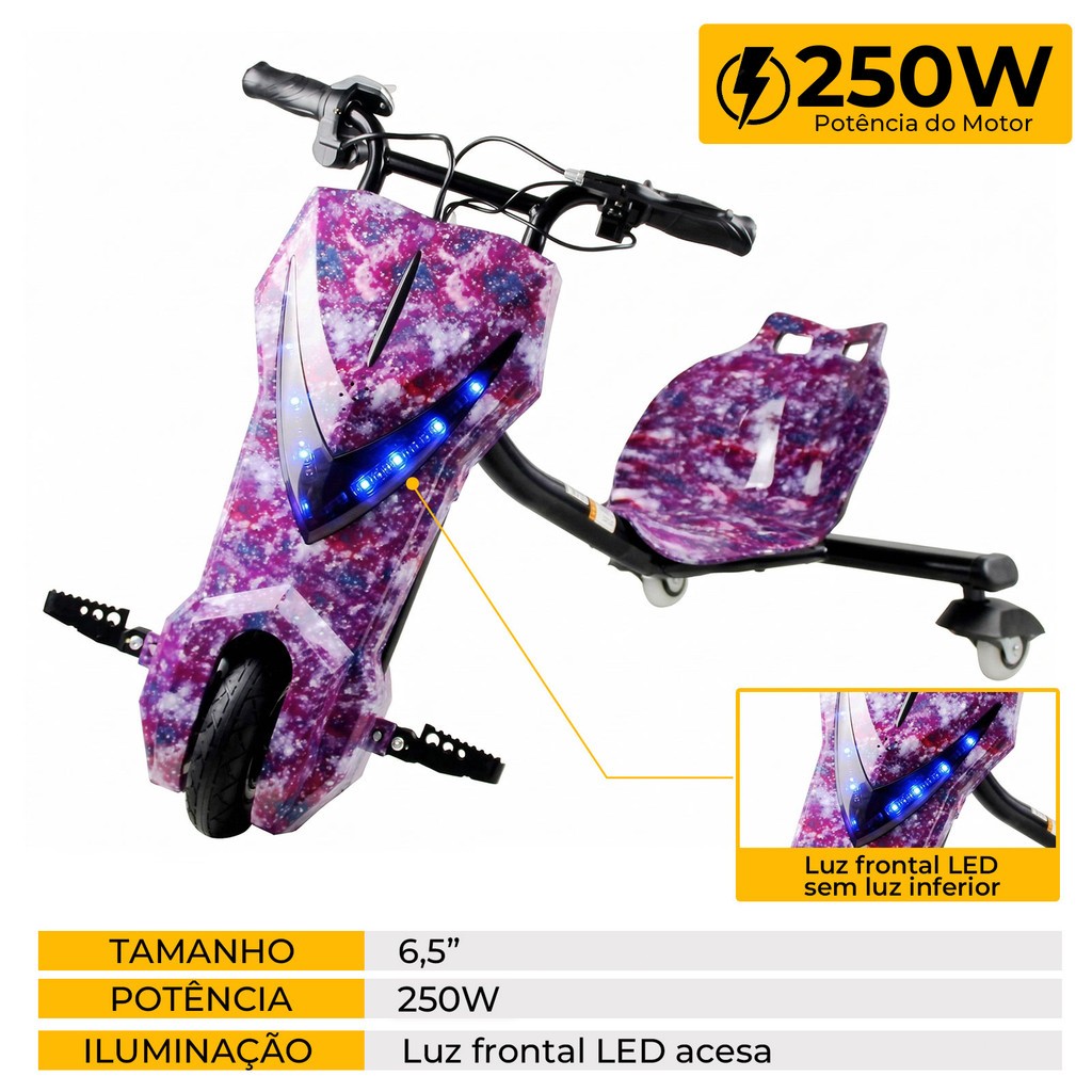 Triciclo Elétrico Drift 6 Polegadas 250W Infantil