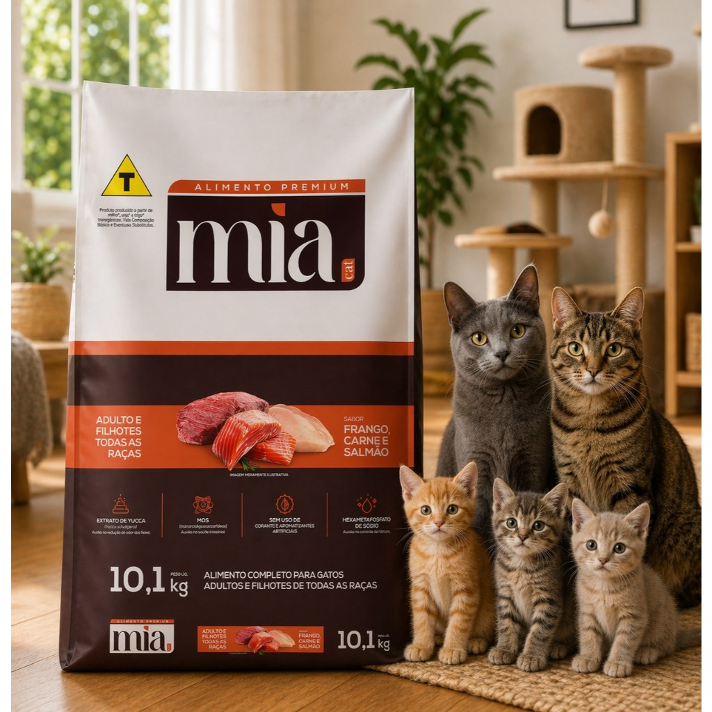 Ração Gato Filhote e Adulto 10kg Mia Cat Sabor C