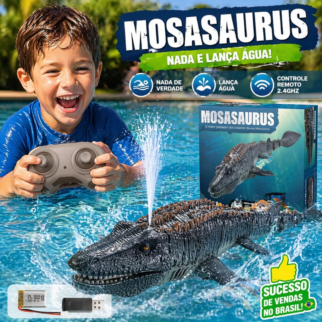 Brinquedo RC Mosassauro com Spray de Água Control