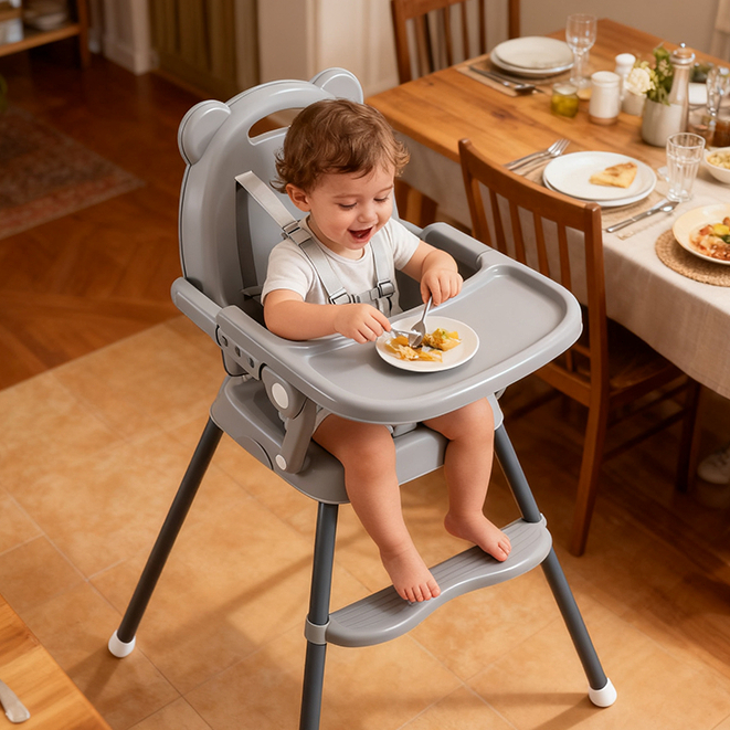 Cadeira de Alimentação Bebê Cinza -Ajustável c