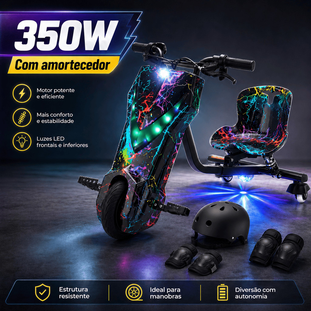 Triciclo Elétrico Drift Infantil 8 Polegadas LED