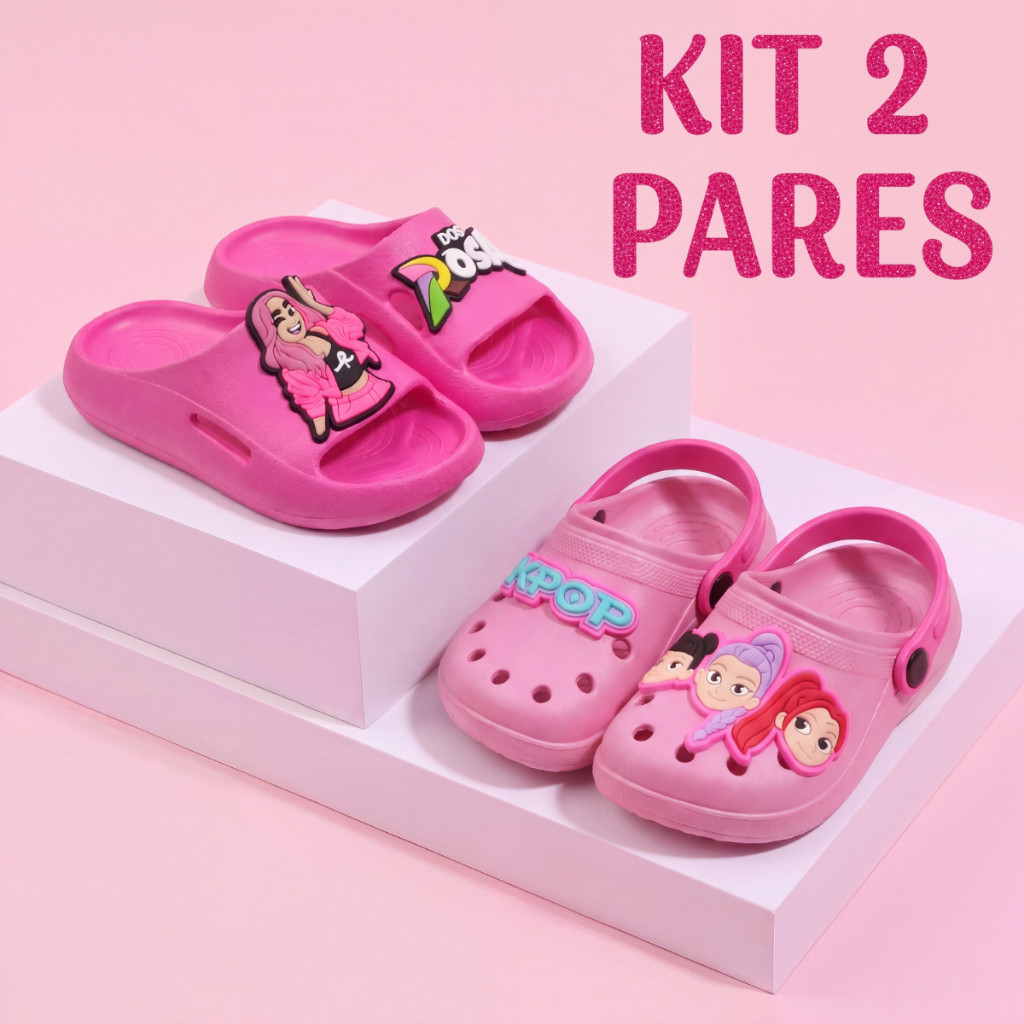 Kit 2 Pares Menina Chinelo Nuvem Elementos dos Ros
