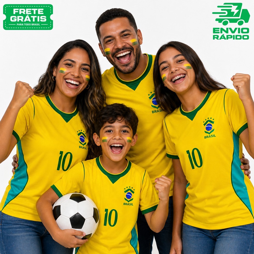 Kit Família Camisa Camiseta BRASIL AMARELA Torced