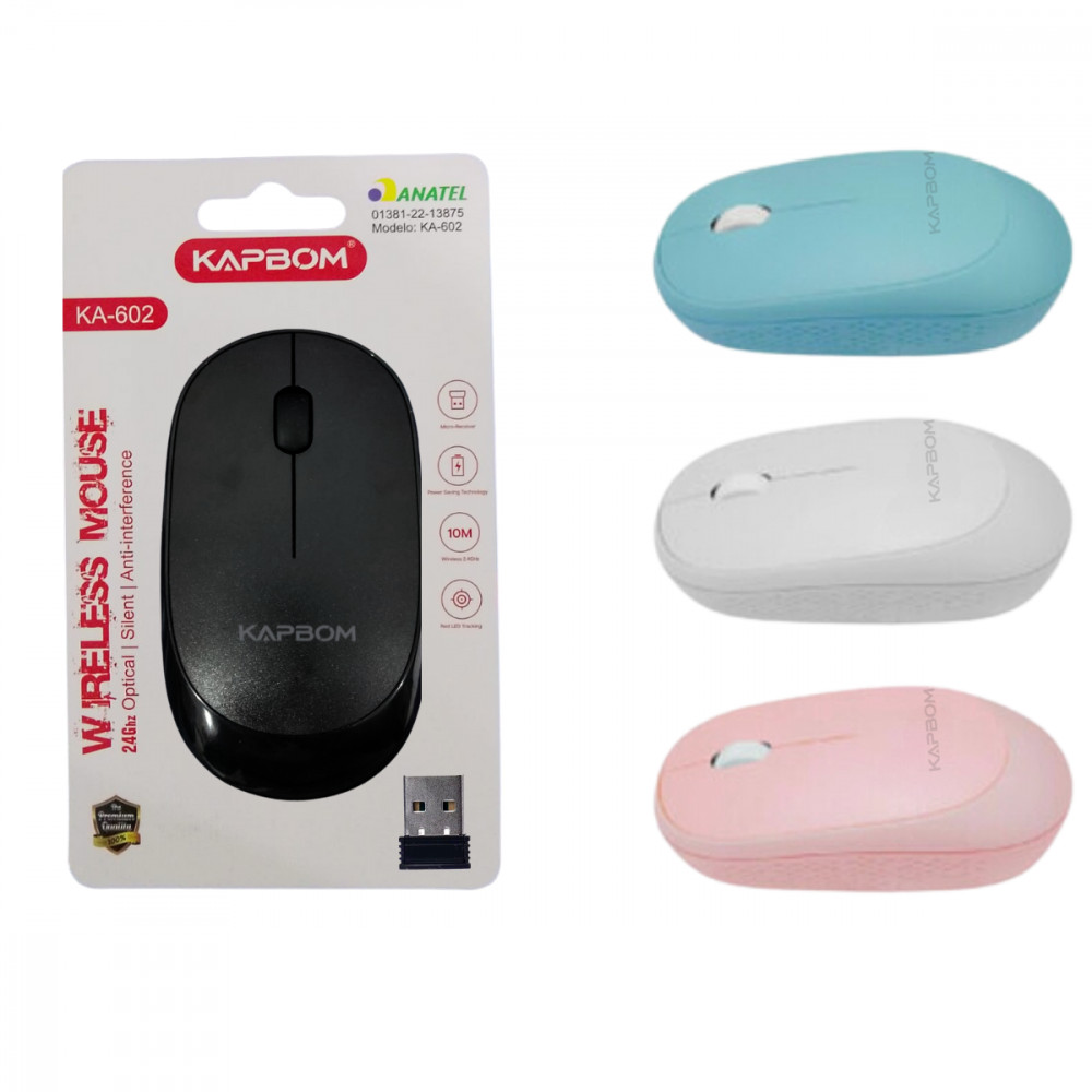 Mouse Optico Sem Fio 1600dpi PC Notebook Kapbom KA