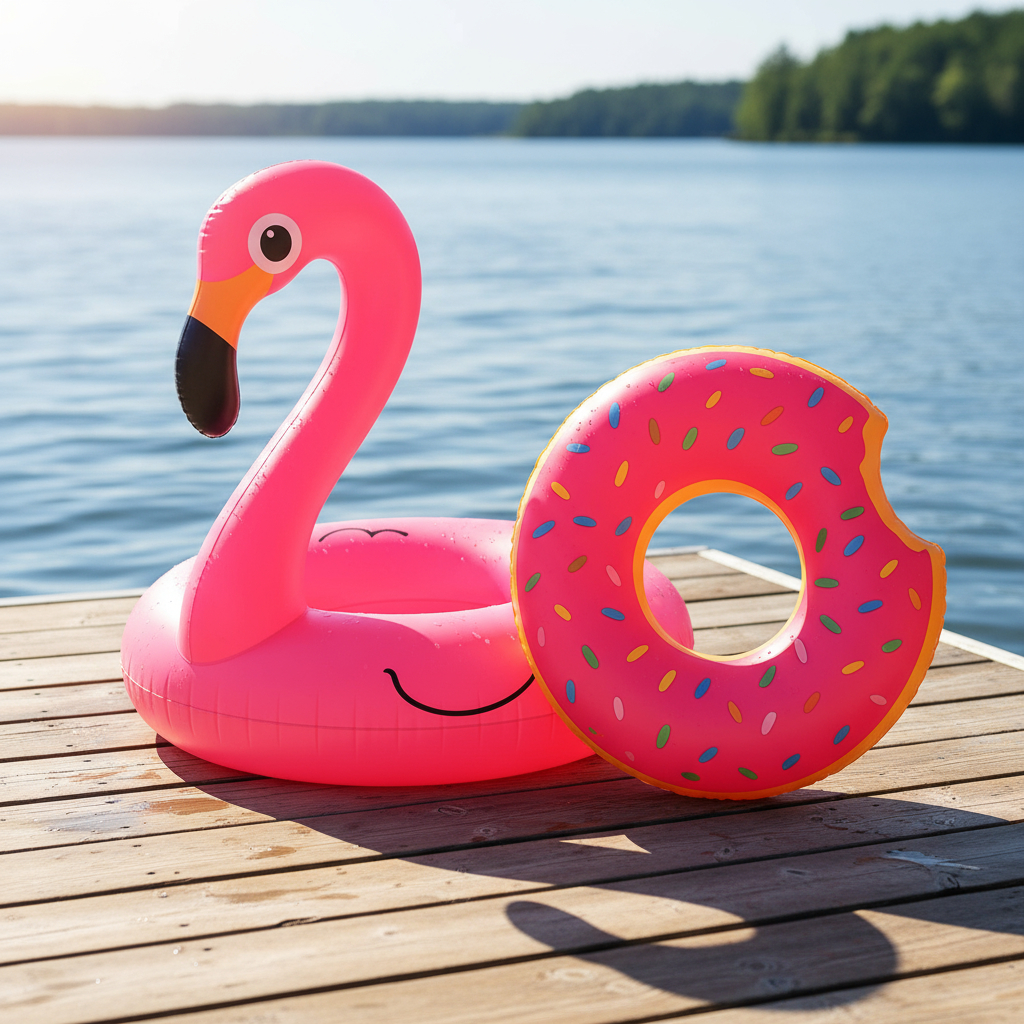 Kit 2 Boias Flamingo Donuts Piscina Infantil E Adu