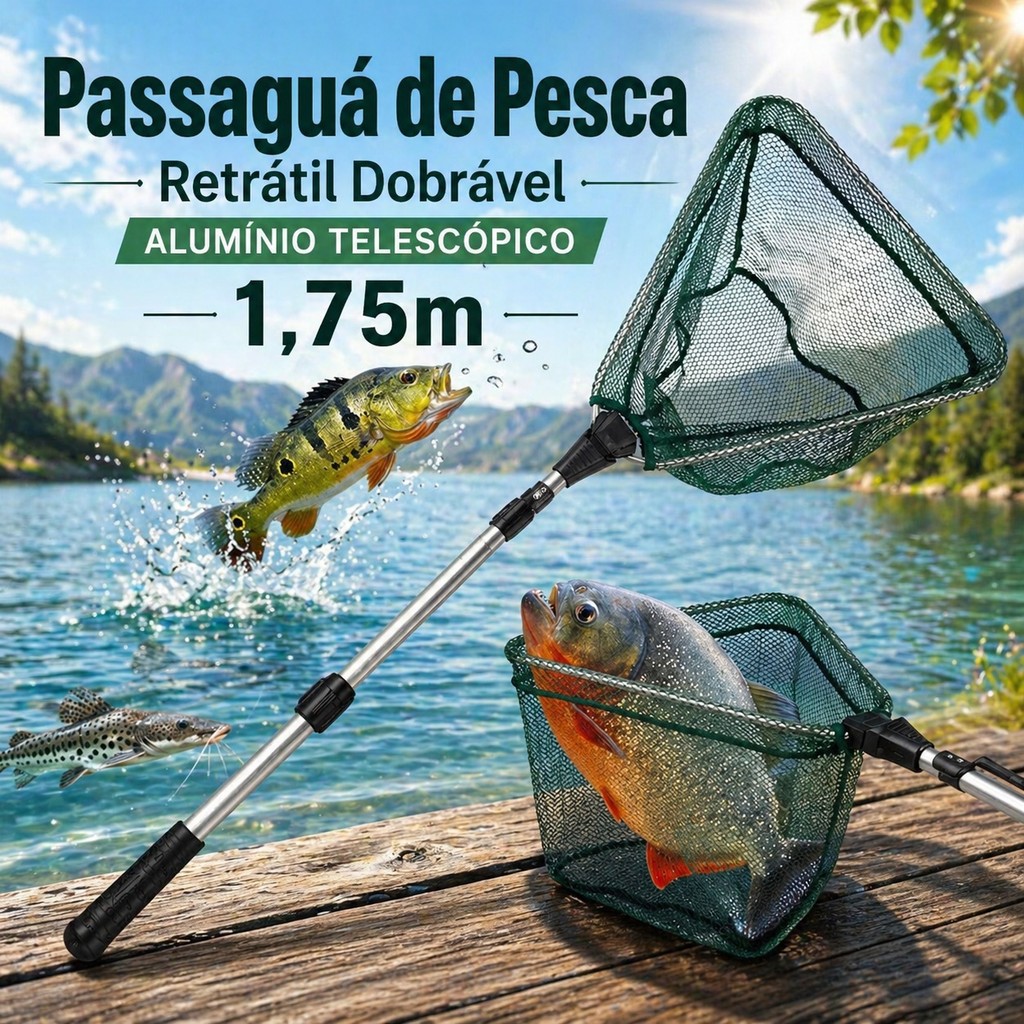 Passaguá Pesca Alumínio Retrátil Dobrável 1,75