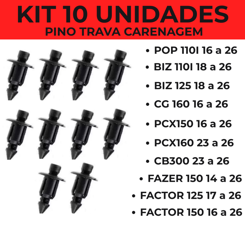 10 Trava 6mm Presilha Fixar Carenagem e Rabeta Pop