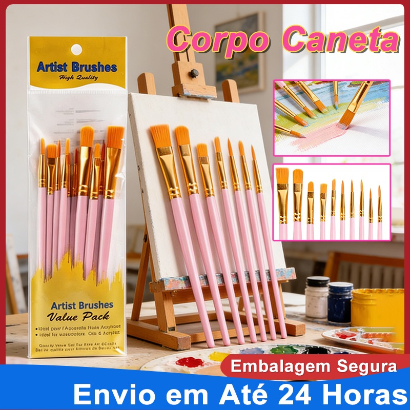 Kit com 10 Pincéis Artísticos para Pintura Cerda