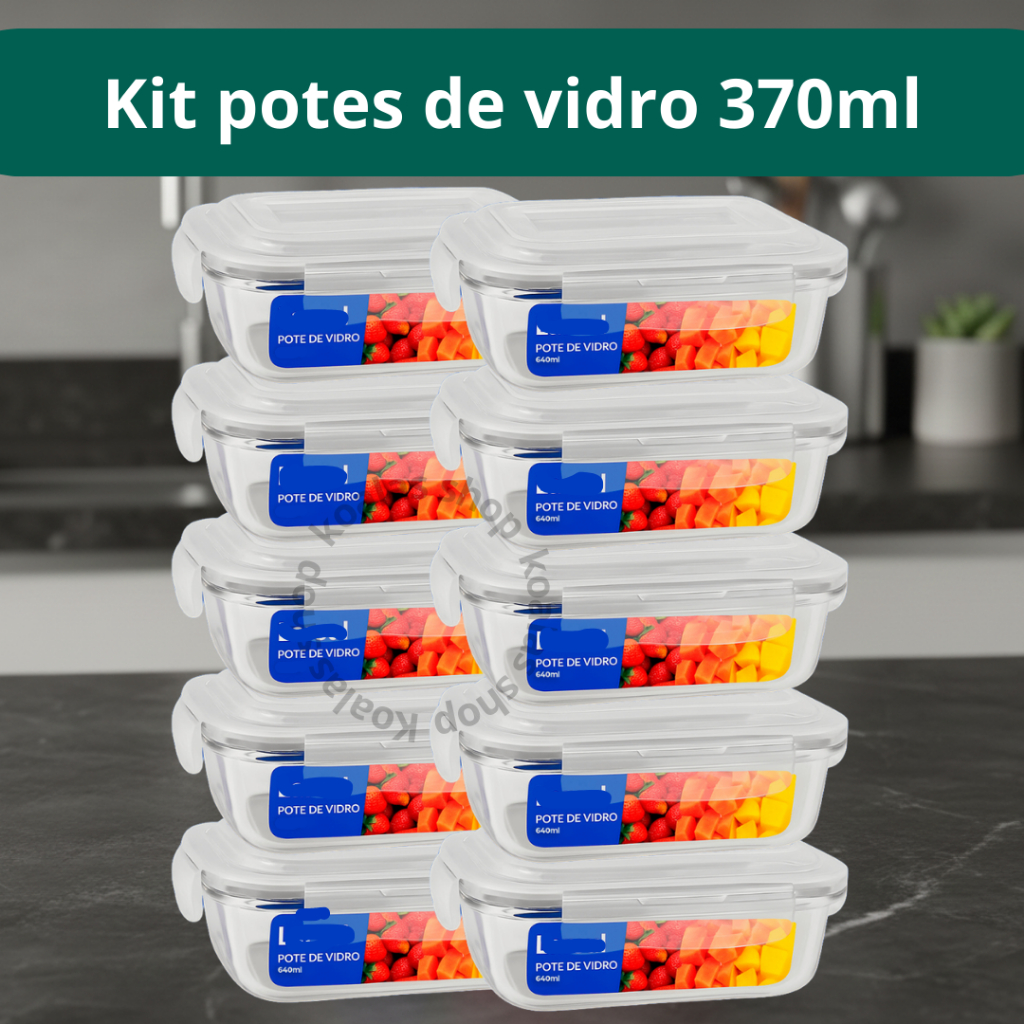 Kit 2/3/5/10 Potes de Vidro 370ml Hermético ou 2