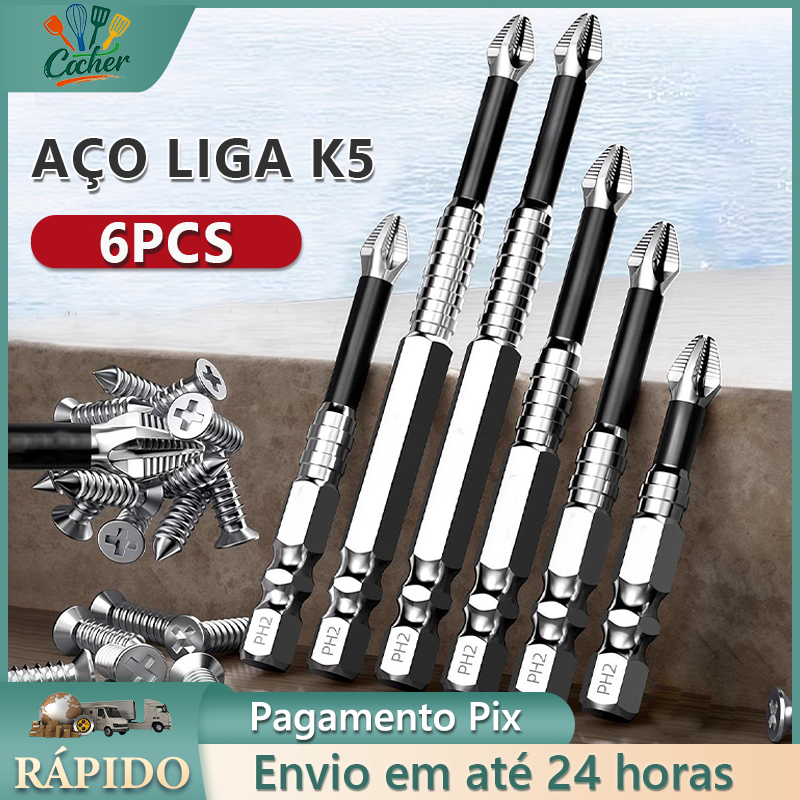 Kit 6 Ponta Bits Magnéticas K5 Ph2 Philips Alta D