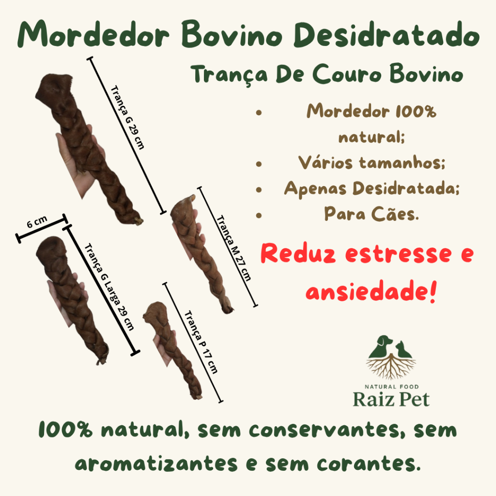 Mordedor Natural para Cães Trança de Couro Bovin