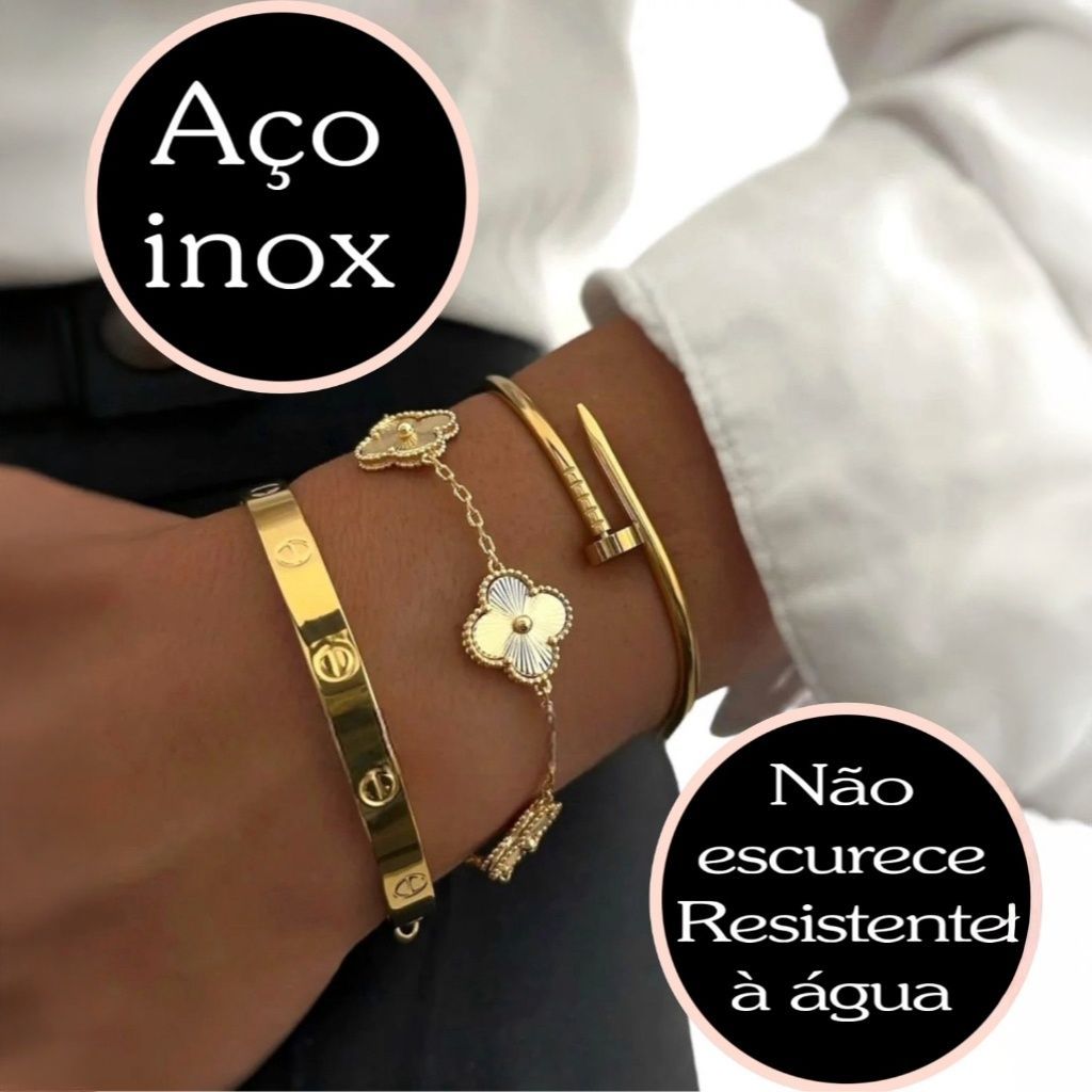 Conjunto 3 Braceletes Aço inoxidável Dourado Ace