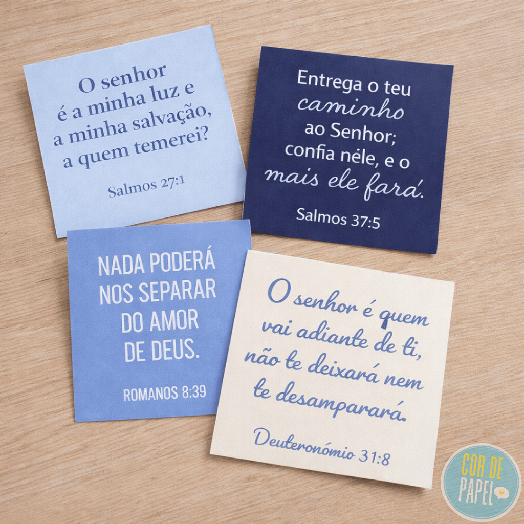 Kit Mini Cartões Tons de Azul Frases de Versiculo