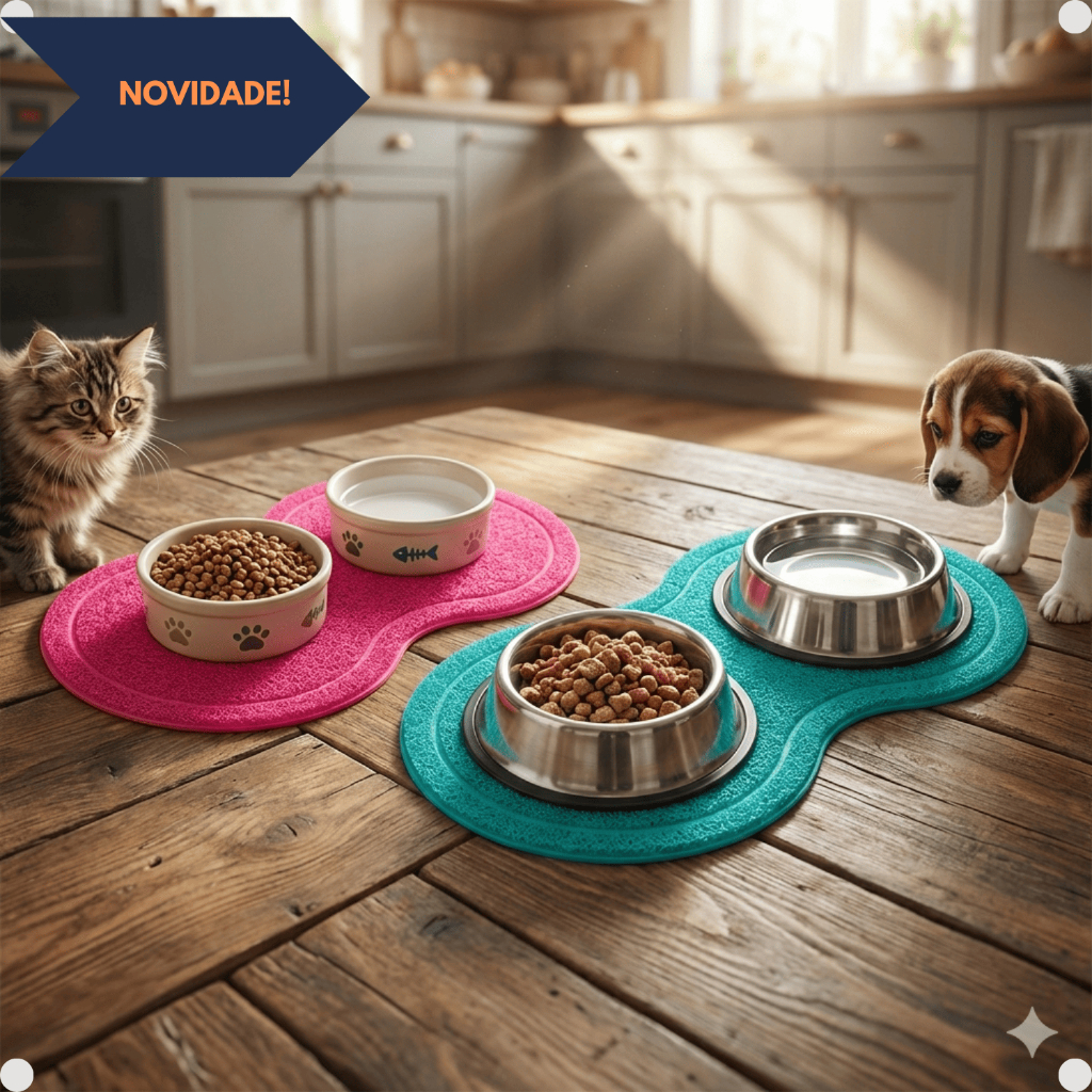 Tapete Pet Comedouro Cães Gatos 46x26cm Antiderra