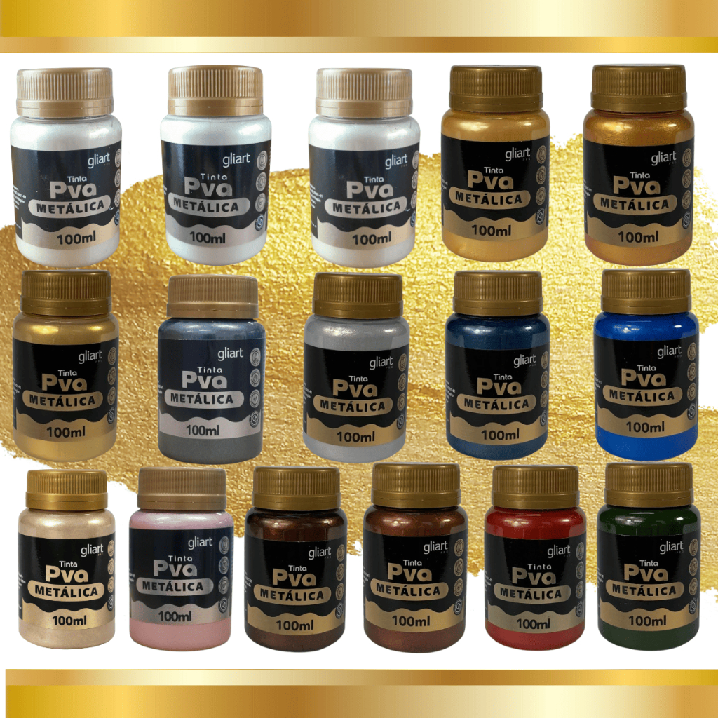 Tinta PVA 100ml Metal Metálica Cores Gliart Artes