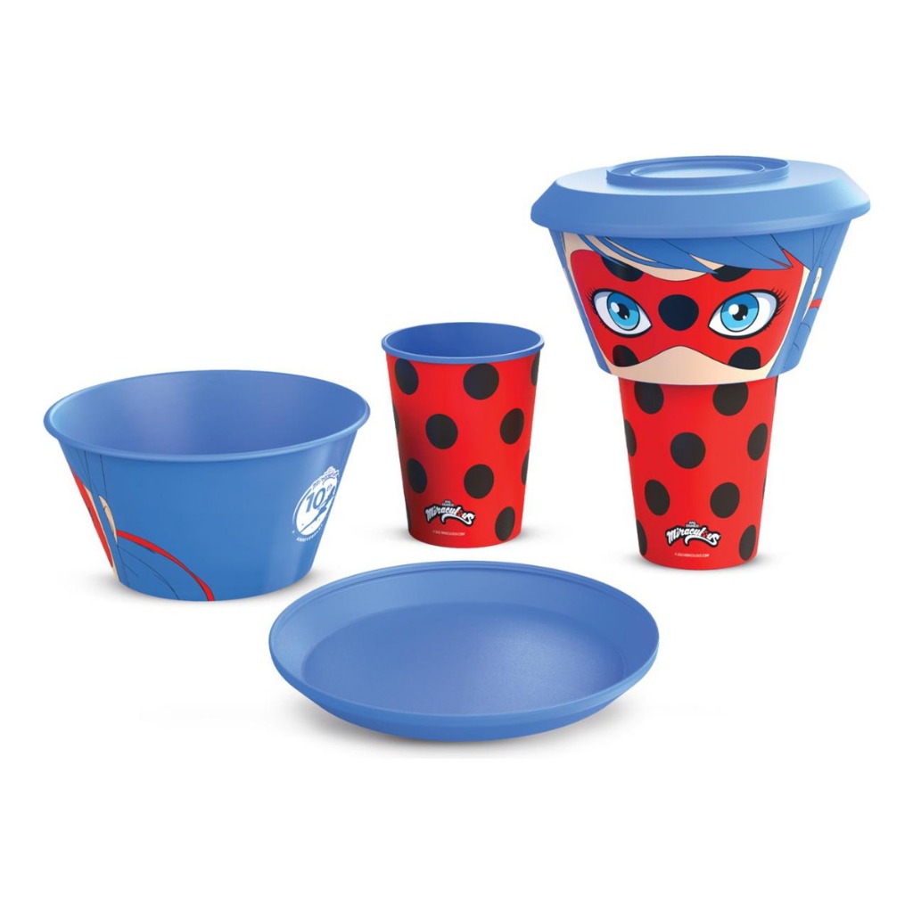 Kit 3 em 1 Copinho Tigela e Pratinho LadyBug Joani