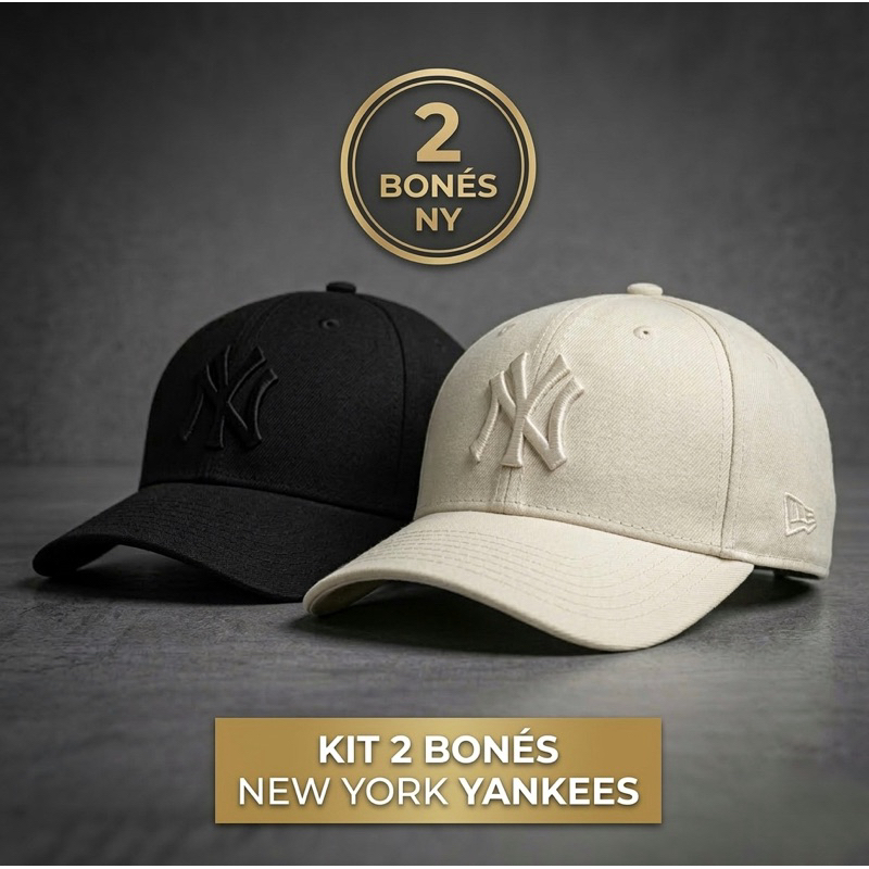 Kit 2 Bonés NY New York Bordado Aba Curva Masculi