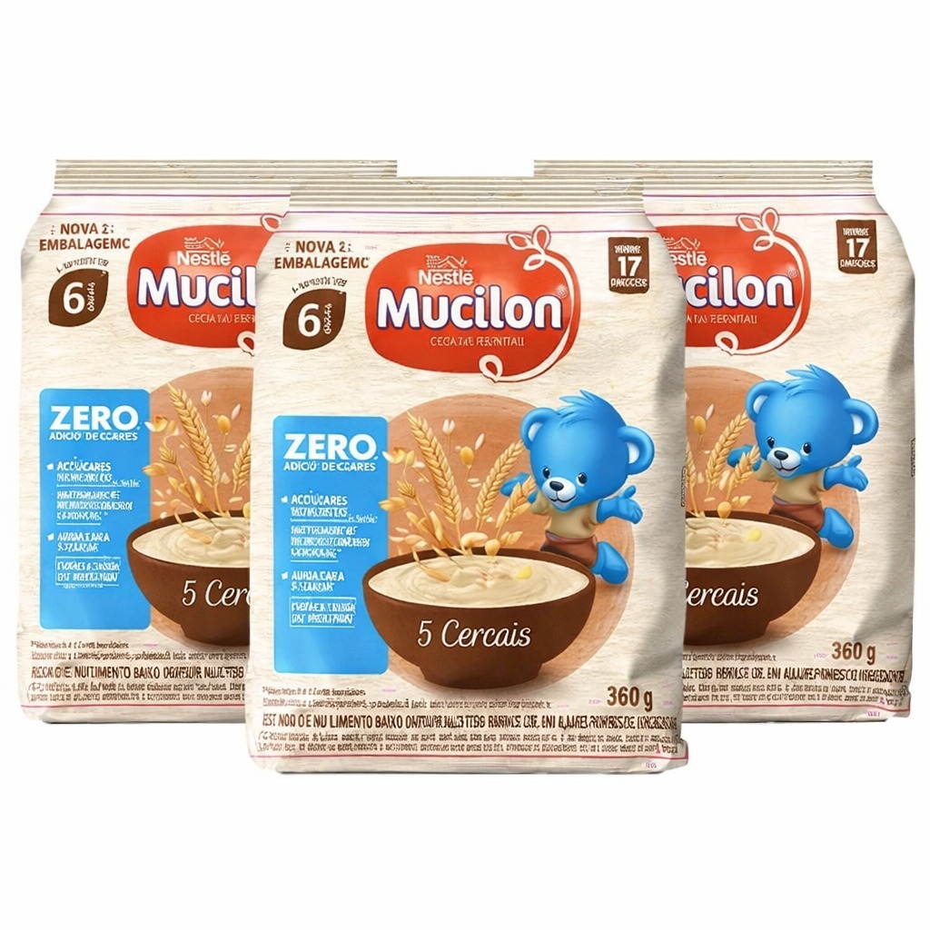 Kit 3 Mucilon Nestlé Zero Açúcares 5 Cereais 36
