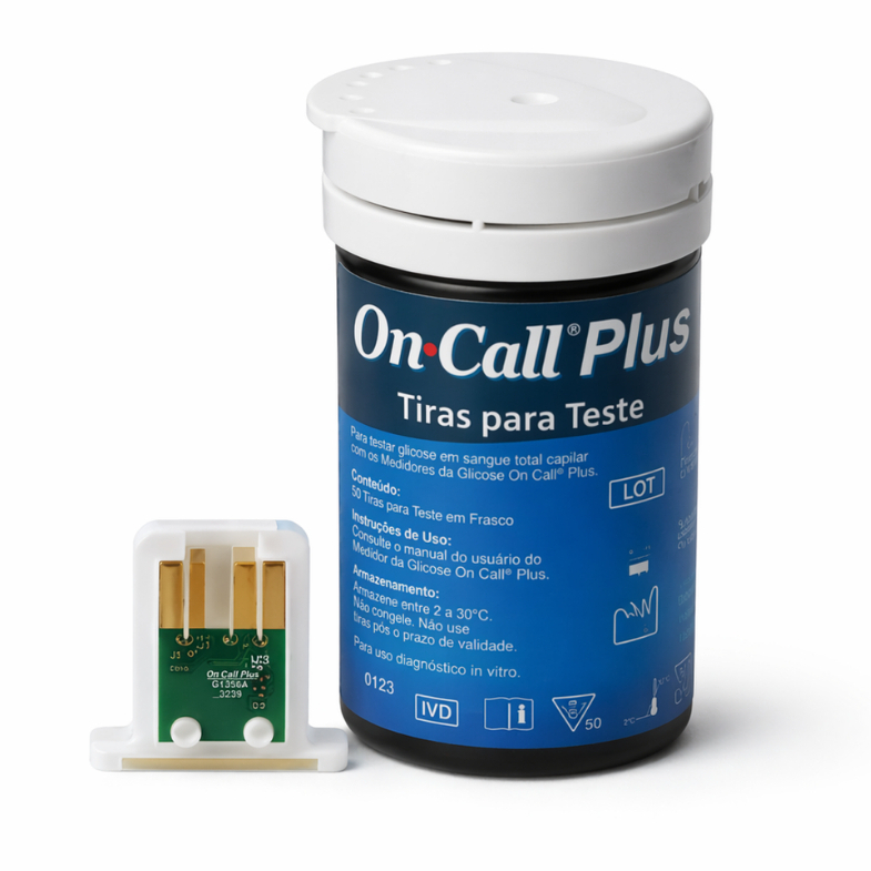 50 Tiras On Call Plus II com Chip Glicose Medir Gl