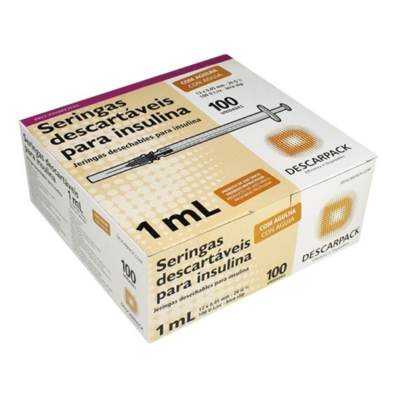 kit com 50 Seringa Descartável de Insulina 1ML c/