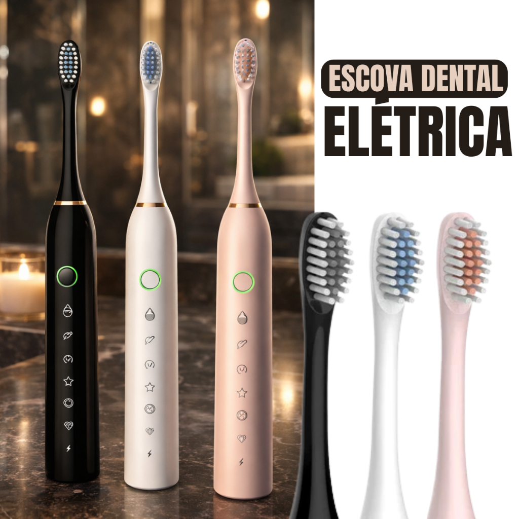 Escova Elétrica Sônica Recarregável + 4 Refis 4