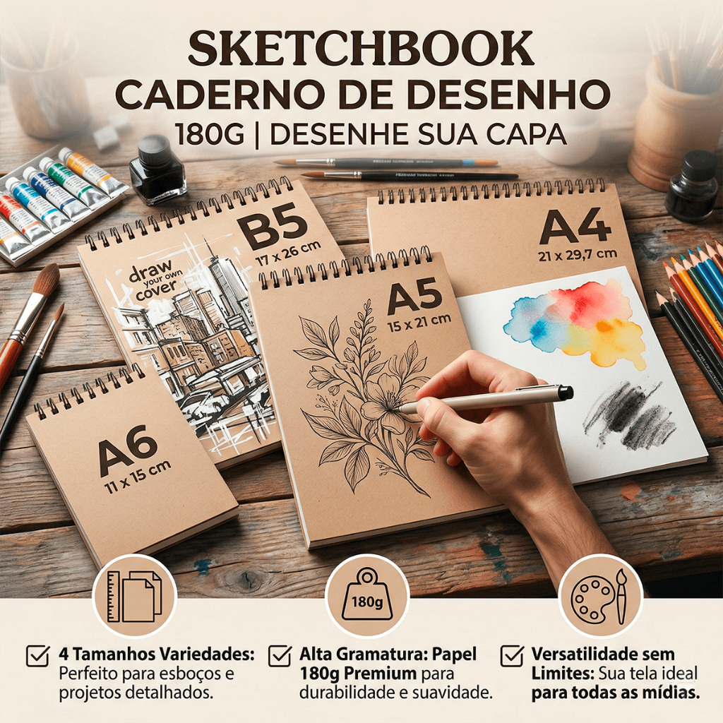 Sketchbook Caderno de Desenho PROFISSIONAL 180g De