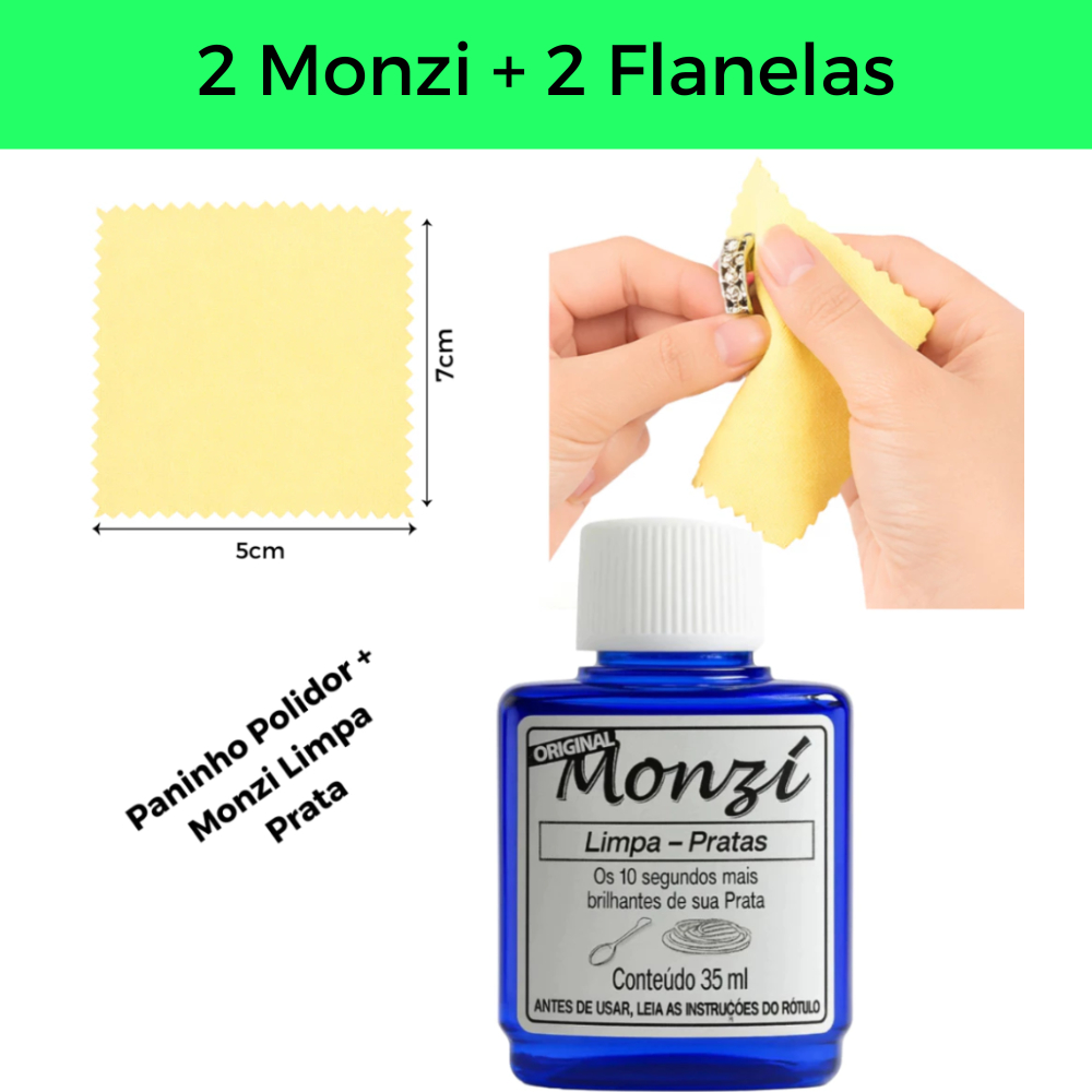 Kit 1 Monzi 35 Ml Limpa Prata 1 Flanela Magica Ori