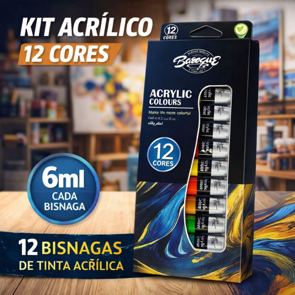 Kit Bisnagas de Tinta Acrílica Baroque  12 Cores 