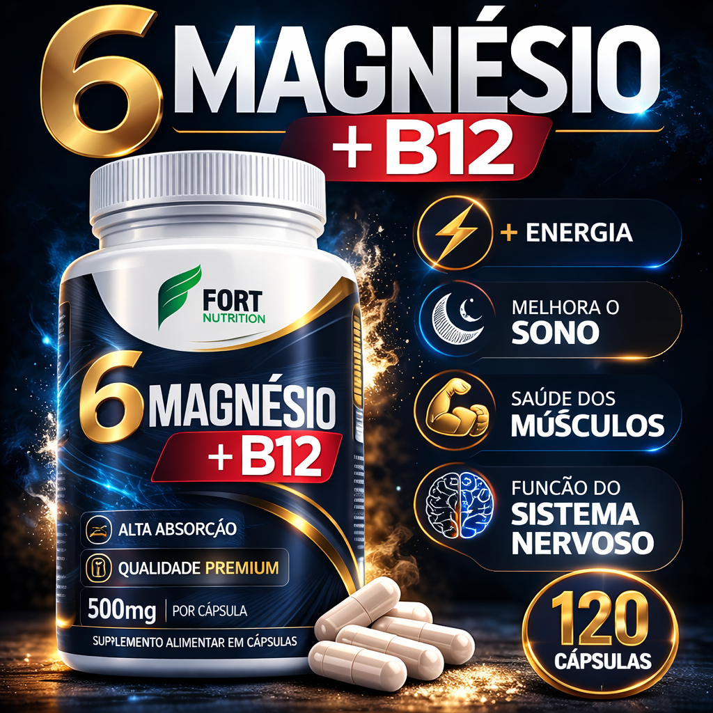 6 Magnésios + B12 500mg 120 Cápsulas | Alta Abso